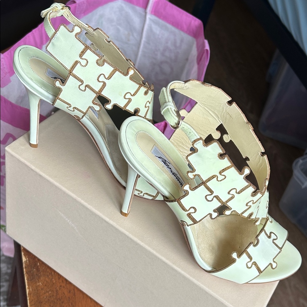 Brian Atwood Cream Puzzle CUT OUT Heels